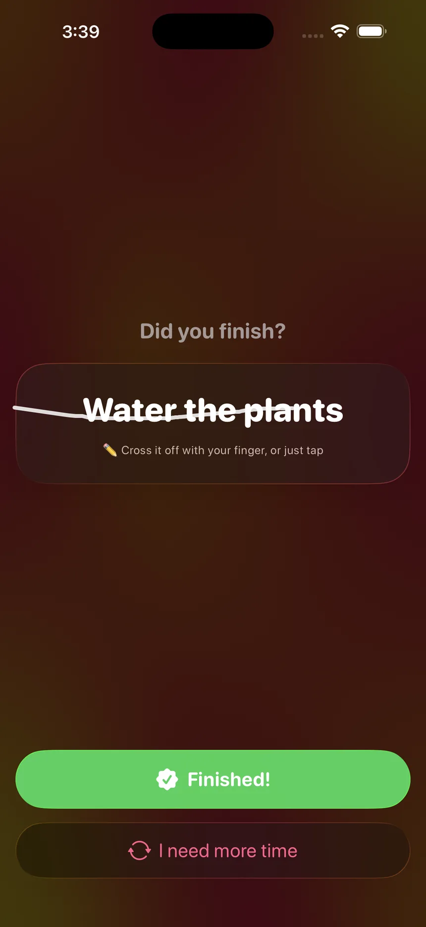 A finished task being crossed off with a finger stroke